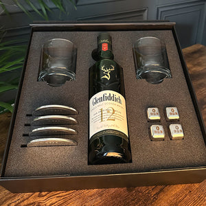 Luxury Whisky Gift Set Includes Bottle, 2 Whisky 11oz Tumblers, 4 Pewter Coasters & Set Of Whisky Stones