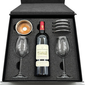 Luxury Wine Gift Set Includes Bottle, 2 Wine Glasses, Pewter Wine Bottle Coaster & 4 Pewter Coasters