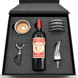 Luxury Wine Gift Set Includes Bottle, Wine Aerator, Pewter Wine Bottle Coasters, 4 Pewter Coasters & Stag Wine Bottle Stopper