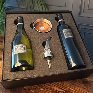 Luxury Wine Gift Set Includes Vineyard Chardonnay, Vinyard Cabernet Sauvignon, Wine Aerator & Pewter Wine Bottle Coaster