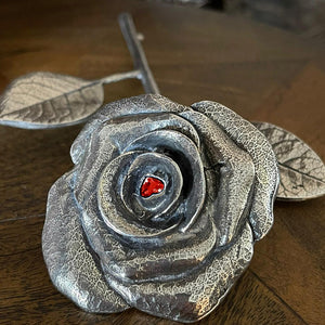 40th Ruby Wedding Anniversary Everlasting Forever Pewter Rose With Swarovski Heart Crystal Keepsake Gift