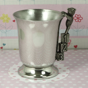 ABC 123 Teddy Bear Handle Pewter Christening Childs Cup
