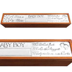 Baby Boy Birth Certificate Holder Wood & Pewter Keepsake Gift Box Personalsied