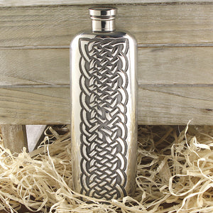 3oz Slimline Pewter Hip Flask with Intricate Celtic Knot Design