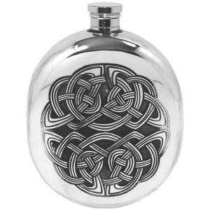 6oz Oval Sporran Pewter Hip Flask with Intricate Celtic Design