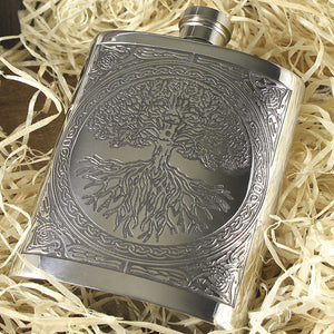 6oz Pewter Hip Flask With Stunning Celtic Tree Of Life Design