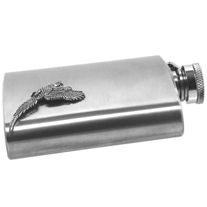 6oz Stainless Steel Hip Flask With Pewter Pheasant Emblem