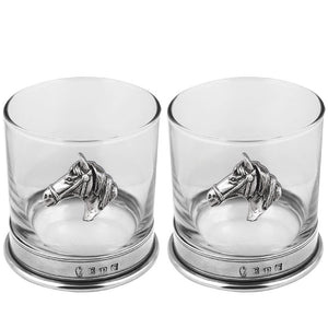 11oz Horse Head Pewter Whisky Glass Tumbler Set of 2