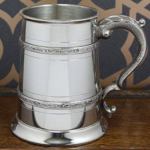 1 Pint* Pewter Beer Mug Tankard with Intricate Celtic Bands
