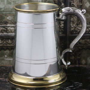 1 Pint* Pewter and Brass Traditional Beer Mug Tankard