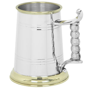 1 Pint* Pewter and Brass Beer Mug Tankard With Elegant Rope Style Handle