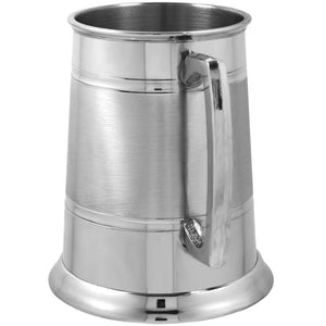 1 Pint* Pewter Beer Mug Tankard With Classic Handle and Grooved Satin Band,