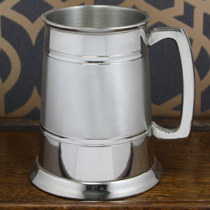 1 Pint* Pewter Beer Mug Tankard With Classic Handle and Grooved Satin Band,