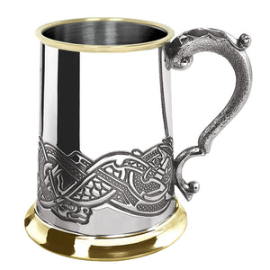 1 Pint* Pewter and Brass Beer Mug Tankard With Celtic Design