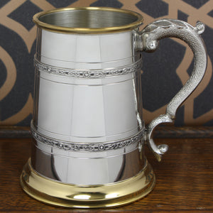 1 Pint* Pewter and Brass Beer Mug Tankard With Celtic Styling