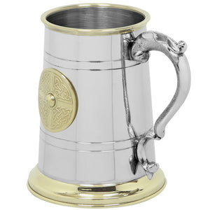 1 Pint* Pewter and Brass Beer Mug Tankard with Brass Celtic Badge
