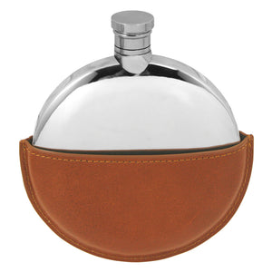 Ellipse Pewter Hip Flask avec pochette en cuir