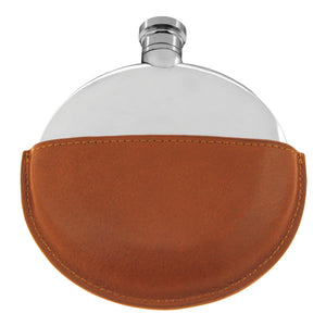 Ellipse Pewter Hip Flask avec pochette en cuir