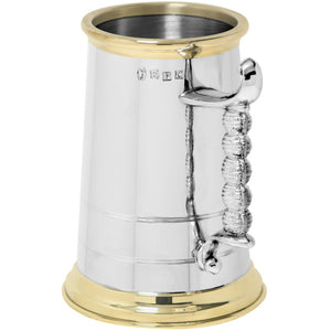 1 Pint* Heavy Style Pewter Tankard with Rope Handle and Brass Detailing