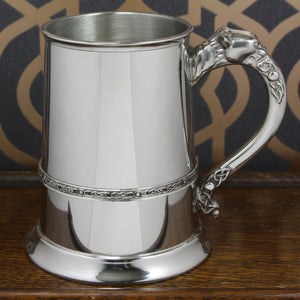 1 Pint* Pewter Beer Mug Tankard with Intricate Celtic Lion Handle Design
