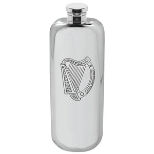 3oz Slimline Pewter Hip Flask with Irish Harp Design