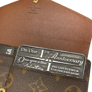 1st Anniversary Sentimental Metal Wallet or Purse Keepsake Card Gift - Cute Gift Set From Husband Wife Boyfriend Girlfriend Partner