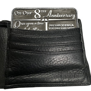 8th Eighth Anniversary Sentimental Metal Wallet or Purse Keepsake Card Gift - Cute Gift Set From Husband Wife Boyfriend Girlfriend Partner