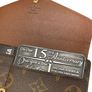 15th Fifteenth Anniversary Sentimental Metal Wallet or Purse Keepsake Card Gift - Cute Gift Set From Husband Wife Boyfriend Girlfriend Partner