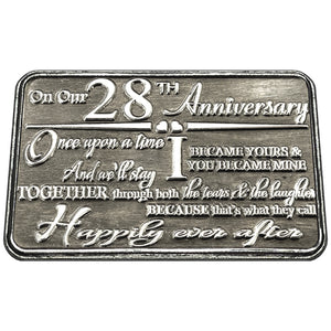 28th Twenty Eighth Anniversary Sentimental Metal Wallet or Purse Keepsake Card Gift - Cute Gift Set From Husband Wife Boyfriend Girlfriend Partner