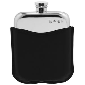 6oz Pewter Hip Flask with Genuine Black Leather Pouch