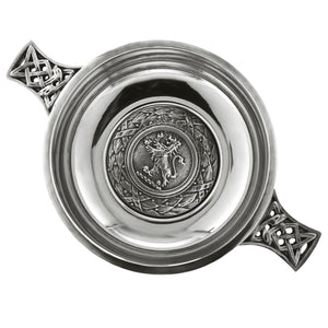 3,5 Zoll Celtic Knot Griff Zinn Quaich Schüssel mit schottischen Rampant Lion Abzeichen