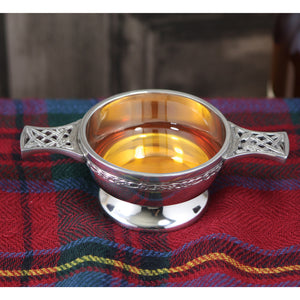 2.5 Inch Celtic Knot Handle Pewter Quaich Bowl