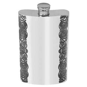 8oz Tall Pewter Hip Flask with Linear Celtic Design