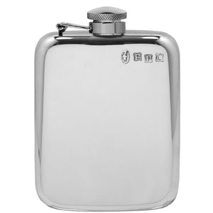 4oz Curved Edge Plain Pewter Hip Flask With Hinged Captive Top