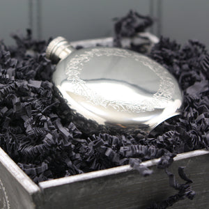 6oz Round Pewter Hip Flask with Scottish Thistle Design