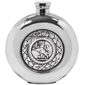 Flasque de poche ronde de 6 oz en étain avec motif de lion écossais