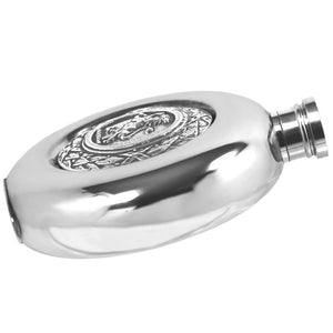 6oz Round Pewter Hip Flask with Scottish Lion Design