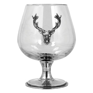 Double Brandy Cognac Snifter Glass Set With Pewter Stag