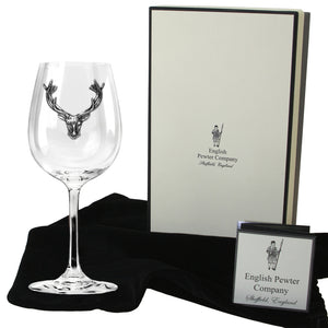 350ml Wine Glass Personalised Gift With Pewter Stag Head