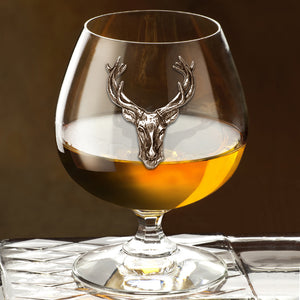 410ml Brandy Cognac Snifter Glass Gift With Pewter Stag