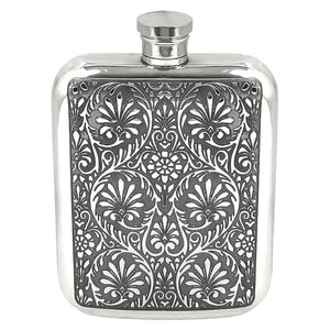 6oz Pewter Hip Flask with Victorian Floral Design