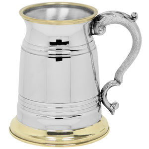 1 Pint* Pewter and Brass Traditional Beer Mug Tankard