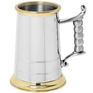 1 Pint* Heavy Style Pewter Tankard with Rope Handle and Brass Detailing