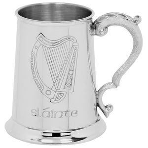 1 Pint* Pewter Beer Mug Tankard with Slainte Irish Harp Design