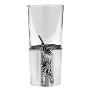 Bicchiere da shot in peltro con distintivo da tiro