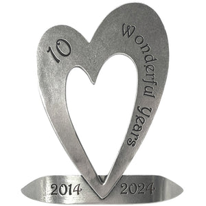 10th Tin Ten Year Wedding Anniversary Heart Keepsake Gift personalizzato con i tuoi anni
