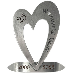 25° Anniversario di matrimonio d'argento Cuore regalo Keepsake con cristallo Swarovski personalizzato con i tuoi anni