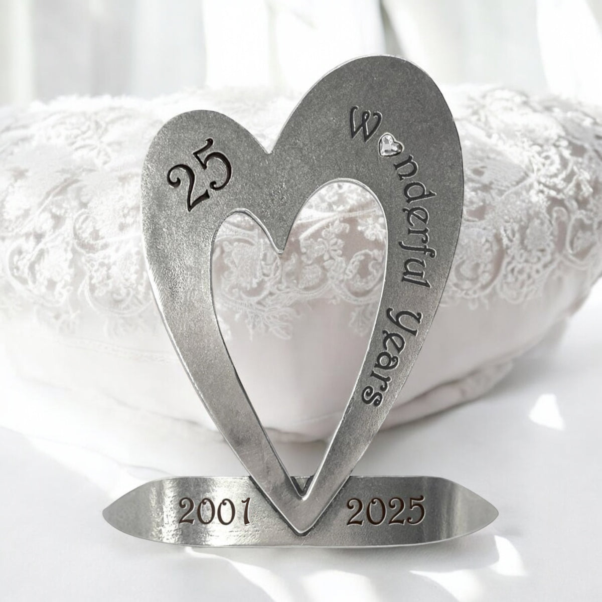 25ème anniversaire de mariage en argent Cadeau cadeau coeur avec cristal Swarovski Personnalisé avec vos années