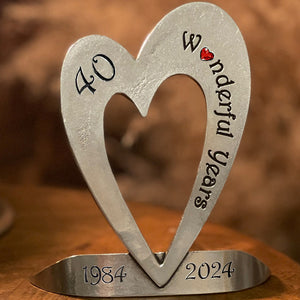 40th Ruby Wedding Anniversary Heart Keepsake Gift With Swarovski Crystal Personalised With Your Years 1984-2024