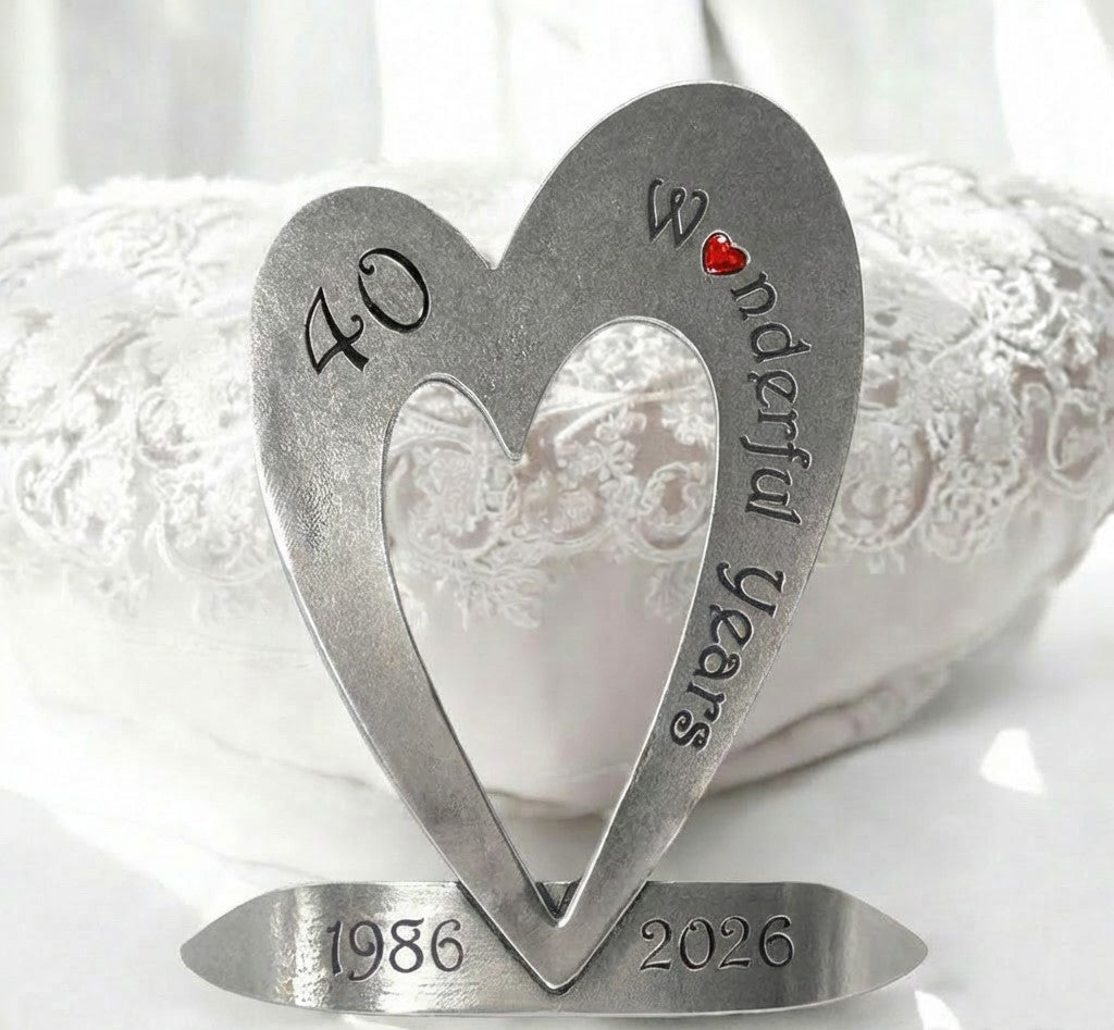40th Ruby Wedding Anniversary Heart Keepsake Gift With Swarovski Crystal Personalised With Your Years 1985-2025